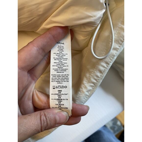 Allbirds Cream Puffer Jacket Merino Wool Blend Large - Picture 4 of 7